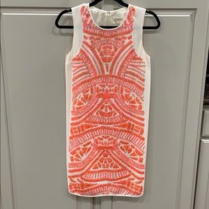 Shoshanna cocktail dress in ivory w/ pink/orange